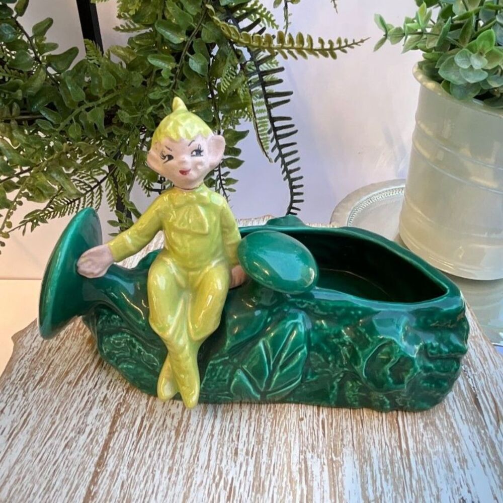 Gilner Pixie Elf Vintage Ceramic Planter Very Rare mushrooms